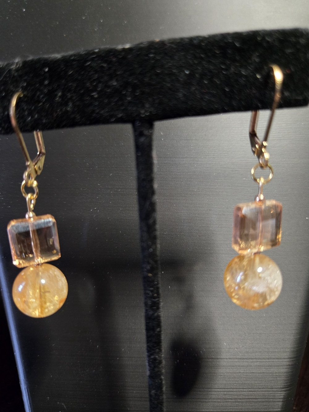 Citrine And Champagne Crystal Earrings - Picture 2 of 2
